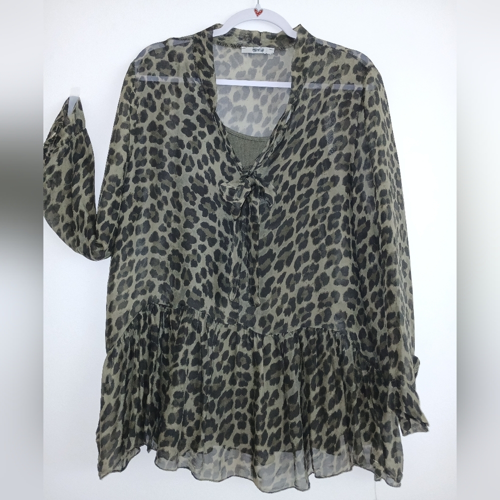 ITALIAN Silk Blend Bow Tie Bouse with Camisole long Slv Sz 14-16 - Picture 2 of 15